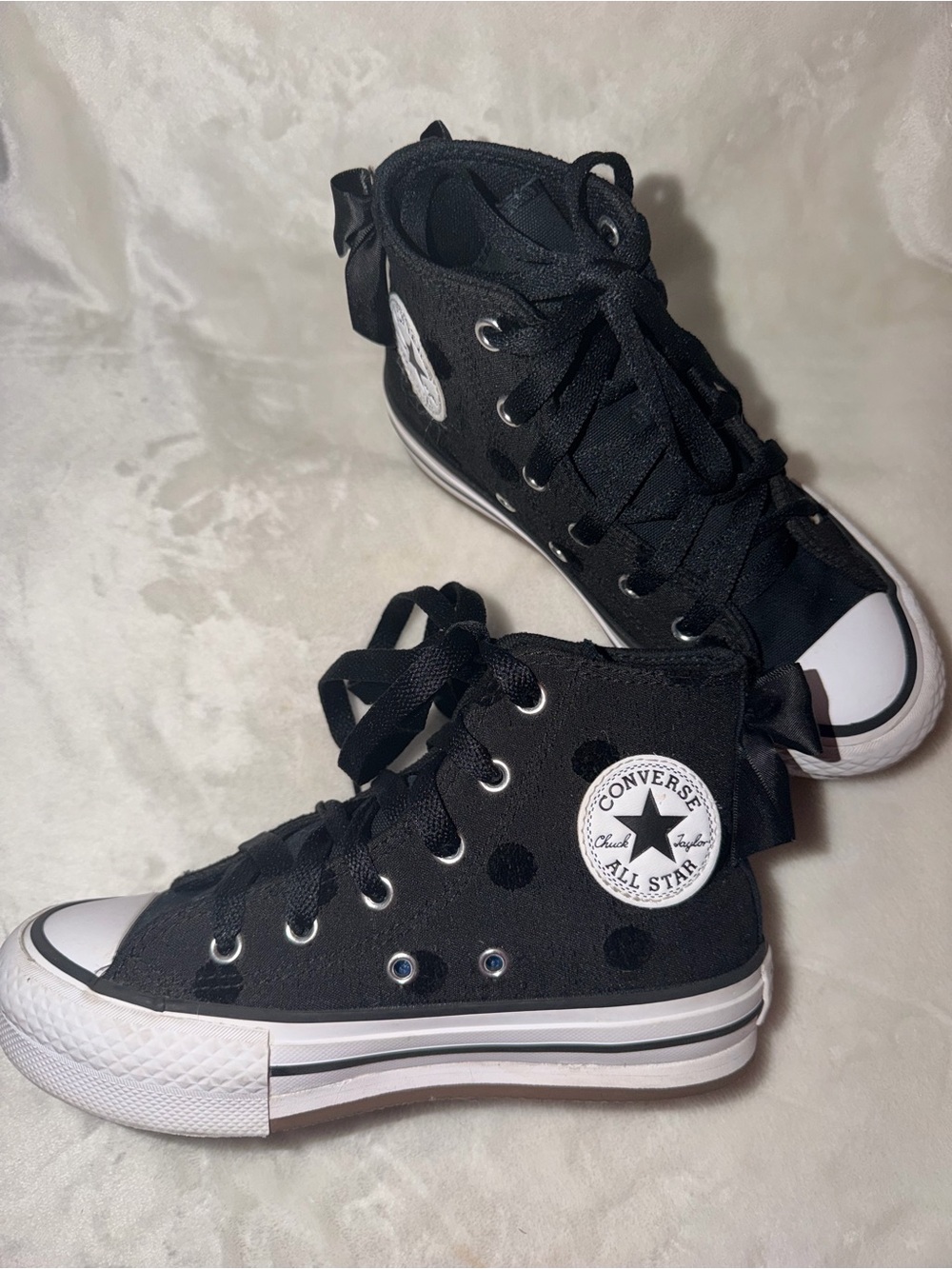 Converse Chuck Taylor All Star Black Polka Dot High Tops Bow Youth Size 1 - Picture 4 of 13